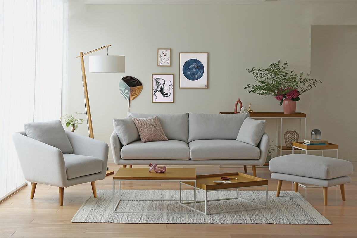 廃番25%OFF】HELEN SOFA オットマン シルバー色 オーク脚/ウォルナット脚 廃番25%OFF】HELEN SOFA オットマン シルバー色 オーク脚/ウォルナット脚
